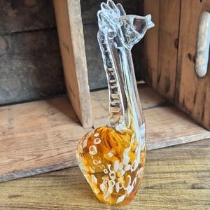 Handblown Amber Glass Giraffe Sculpture - Home Art Accent
